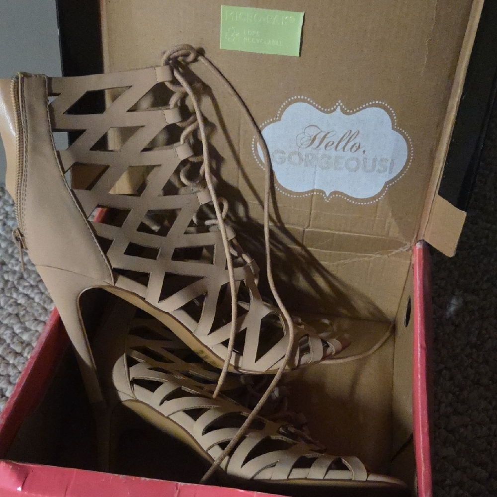 Elegant Tan Lace-Up Heels